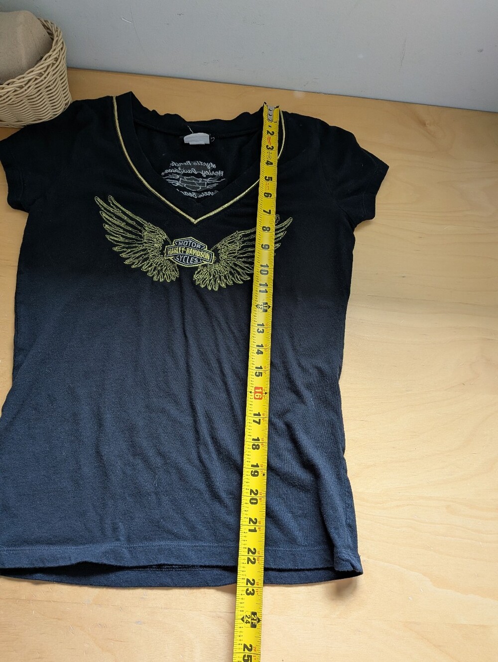 Harley-Davidson Black V-Neck Tee with Gold Wing Graphic - Picture 8 of 9